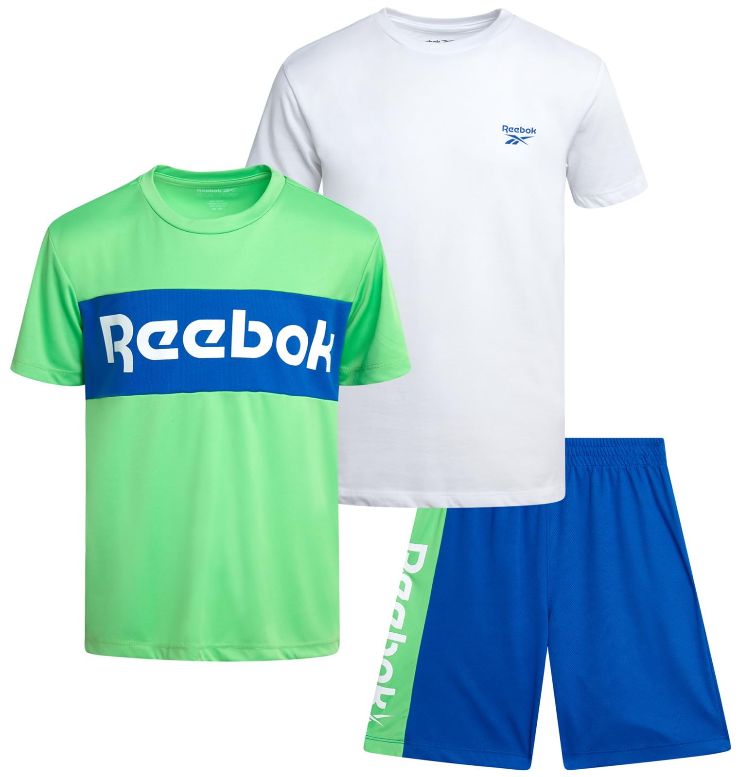 Reebok Boys Athletic Shorts Set - 3 Piece Summer Clothes Outfit with Graphic Tees and Boys Running Shorts for Active Kids